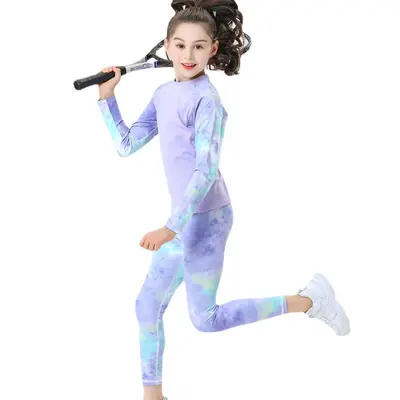 Kız Çocuk Uzun Kollu Baskılı Yoga Kıyafeti Hızlı Kuruyan Kumaş