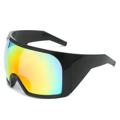 Large-Frame Wraparound Sunglasses for Women and Men, Futuristic One-Piece Shield - 12