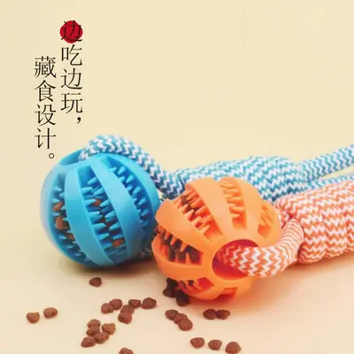 Pull-Along Treat Dispensing Dog Ball with Teeth-Cleaning Rope
