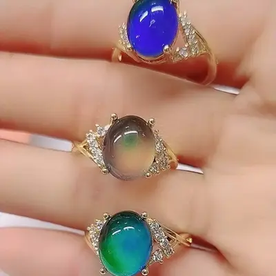 Temperaturempfindlicher Steinring, farbwechselnd, Diamant-Mikro-Einbettung