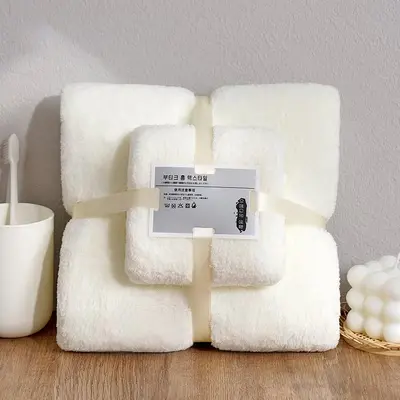 Mercan kadife banyo havlusu emici hızlı kuruyan iki parçalı set - 9