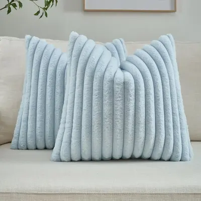 Rabbit Fur Throw Pillow Cover, Rectangular, Vertical Stripe Plush - 10