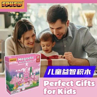 Pink Castle Magnetic Building Blocks Educational Toy, Light-Up - 5