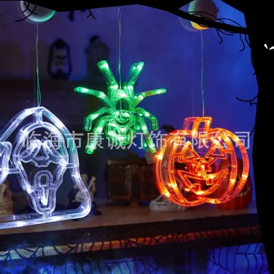 Cross-border Halloween Suction Cup Light Pumpkin Light Witch Bat Spider Ghost Festival Party Atmosphere Decoration LED Suction Cup Light