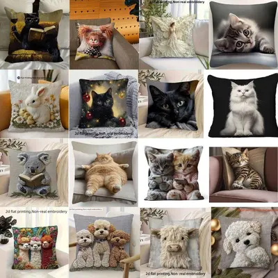 TEMU Hot-Selling Cat Plush Pillow Cover Cute Adorable Animal Cushion Bedroom Home Sofa Decorative Throw Pillow Cover Wholesale - 2