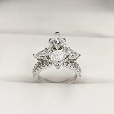 925 Sterling Silver 4 Carat Marquise Moissanite Ring for Women, Stackable - 11