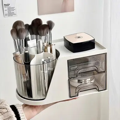 Rotating makeup brush organizer box