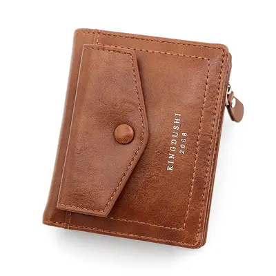 Korean-Style Men's Vertical Short Wallet with Zipper Key Holder and Coin Pocket - 8