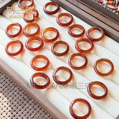 天然高冰马料白玉髓戒圈香槟金玛瑙戒指冰透粉玉石指环天空蓝戒指 - 8