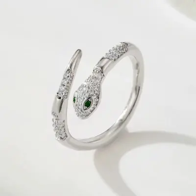 Zirconia Snake Open Ring Vintage Luxury Green Eye - 6