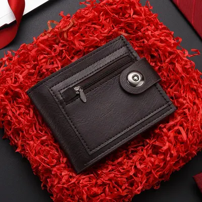 Men's Slim Short Wallet with Zipper Coin Pocket, Leather - 7