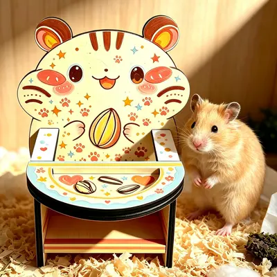 Hamster Dining Table and Chair Set, Solid Wood, Small Pet Decoration