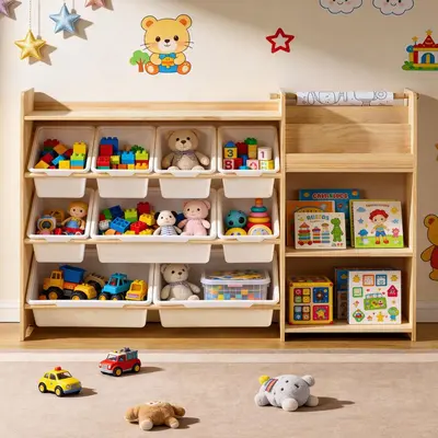 New Solid Wood Toy Rack Montessori Kindergarten Toy Storage Shelf Multi-layer Children's Bookshelf Toy Organizer Rack