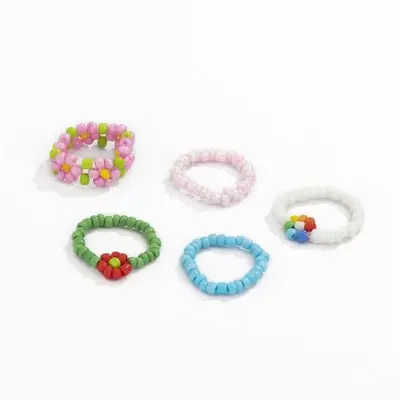 Bohemian Colourful Flower Woven Bead Ring