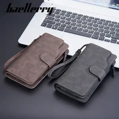 Long Men's Wallet with Multiple Card Slots and Zipper Phone Pocket - 4