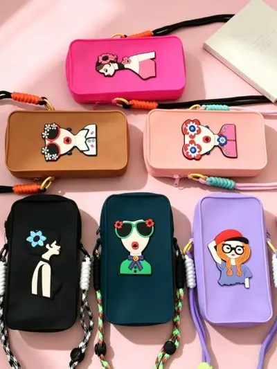 Silicone Phone Pouch Cartoon Crossbody Bag Portable Coin Purse Women Student Cute Mini Shoulder Bag Stress Relief Bubble Pouch