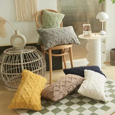Sofa-Kissenbezug Plüsch geometrisch 3D-Kissen Sitzkissen Bezug Nackenkissen Kissenbezug Jacquard-Samt gestreifter Kissenbezug