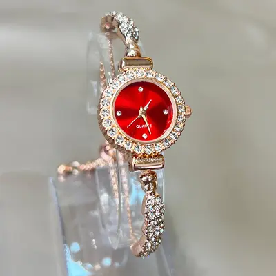 Women's quartz watch with flower pattern bracelet - 11