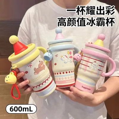 Large-Capacity Cartoon Insulated Cup with Straw for Office Use - 4