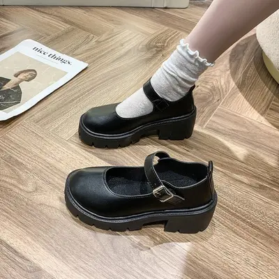 Women's 2022 Spring British College Style Glossy Leather Mary Jane Shoes, Thick Sole