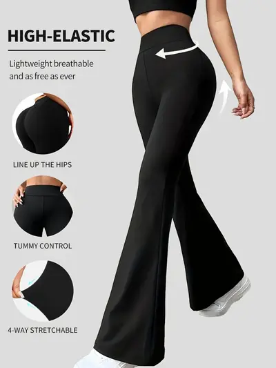 High-Waisted Yoga Flare Pants, Stretchy Tummy-Control - 2