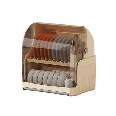 Cross-border kitchen cabinet flip cover dust-proof plastic storage rack household draining shelves bowl and chopstick kitchen utensil storage box