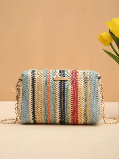 Bunte Strohtasche, Damen-Umhängetasche, Regenbogen-Design - 9