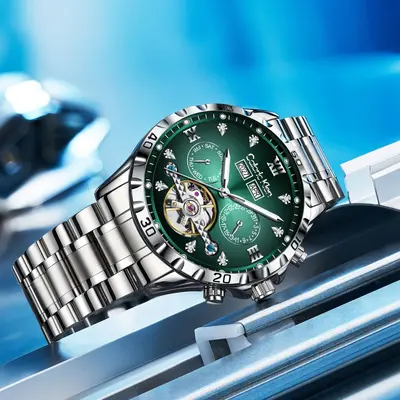 Erkek mekanik saati tourbillon, multifunksiyonel, su geçirmez