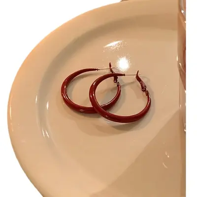 Retro Hong Kong style Ankora red earrings autumn and winter flat ring earrings women's high-end earrings feminine earrings earrings - 5