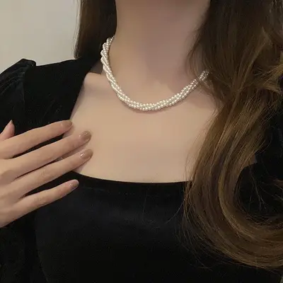 Inci Çift Katmanlı Kolye Çıkık Zinciri Choker Kadın - 9