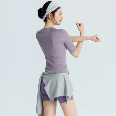 2026春夏新品瑜伽服女圆领半袖T恤修身健身运动普拉提短袖上衣