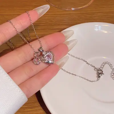 高级感超闪锆石钛钢项链女百搭小众气质银色锁骨链网红新款配饰品 - 11