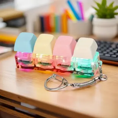 4-Piece Light-Up Stress Relief Keychain, Colorful LED Effect Push Button Fidget Toy