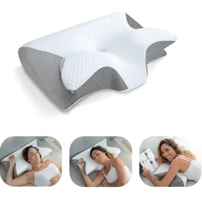 Grenzüberschreitendes Bestseller-Tiefschlaf-Wasserbüffelhorn-Schmetterlingsform-Memory-Foam-Nackenstützungskissen mit langsamer Rückfederung, Nackenwirbelkissen, Kissenkern, atmungsaktiv und abnehmbar
