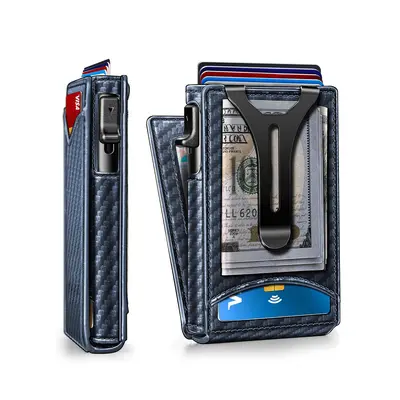 Men's Bi-Fold Metal Flip Wallet with RFID Blocking Card Holder - 9