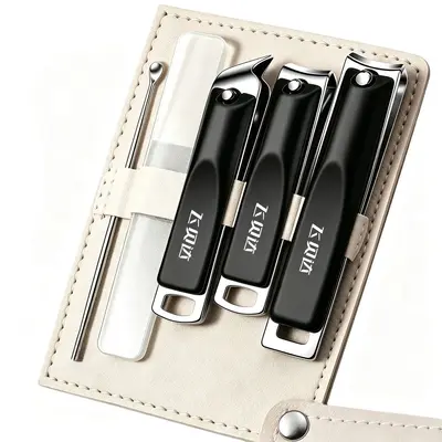 German nail clipper set, premium steel, sharp blade, leather storage pouch