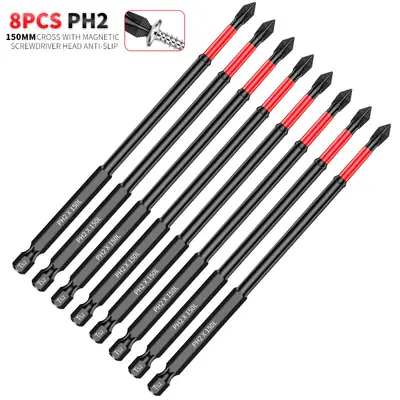 150mm 6 Inch PH2 Magnetic Screwdriver Bit S2 Steel 1/4 Inch Hex Shank