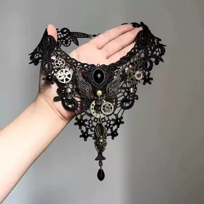 Gotik dantel choker kolye, siyah - 7