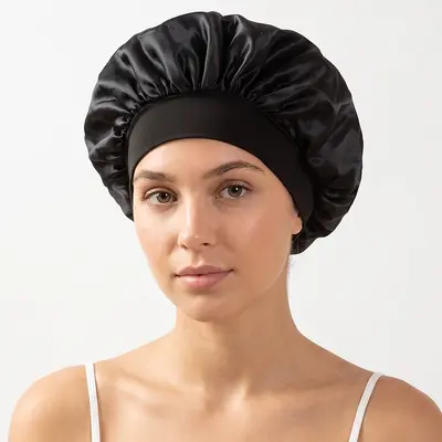 Wide-Brim Elastic Hair Cap, Satin Sleep Cap for Women - 2