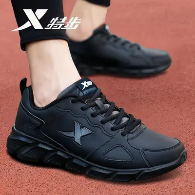 Xtep Herren-Laufschuhe Leder wasserdicht ganz schwarz