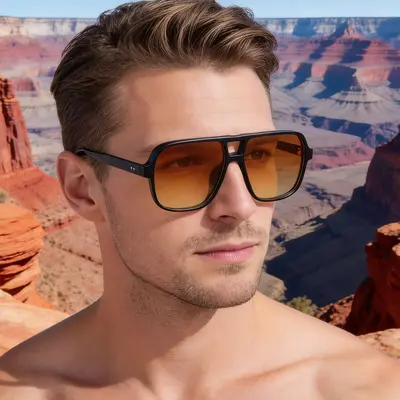 Retro Doppelsteg-Sonnenbrille für Herren, große Fahrerbrille, UV-Schutz