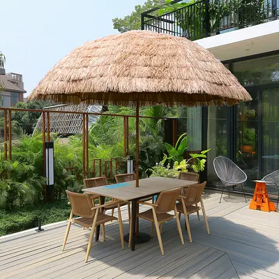 Outdoor Thatched Sun Umbrella, Simulated Straw Beach Parasol for Courtyard and Garden