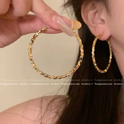 s925银针碎银子圈圈耳环夸张百搭素圈耳圈小众高级感轻奢耳钉耳饰 - 7