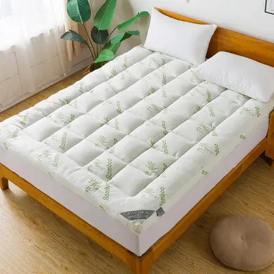 Bambu Elyaf Dolgulu Yatak Koruyucu Pedi, Kaymaz, 450 gsm