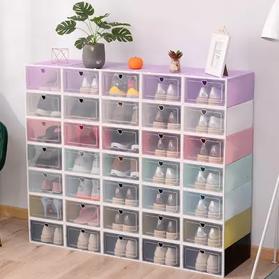 Erkekler ve kadınlar için kalınlaştırılmış şeffaf ayakkabı kutusu, ev tipi plastik ayakkabı kutusu, ayakkabı saklama eseri, basit çok katmanlı ayakkabı dolabı, ayakkabı rafı montajı - 5