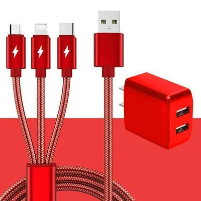 充电器头三合一快充数据线套装双口USB插头适用华为苹果安卓手机 - 11