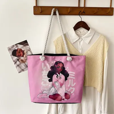 Printed Canvas Tote Bag for Women, Large Capacity Shoulder Shopping Bag - 13