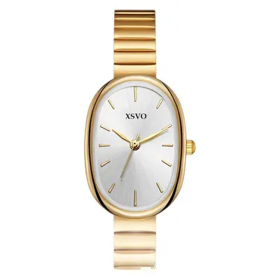 Women's quartz watch, oval dial, steel strap, retro style