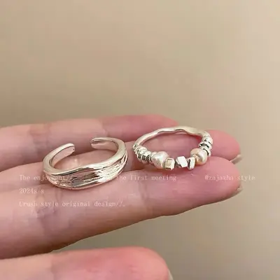 Düzensiz inci gümüş yüzük, kadın, minimalist tasarım