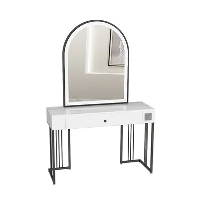 Cream-Style Studio Makeup Vanity Table with Lights - 8